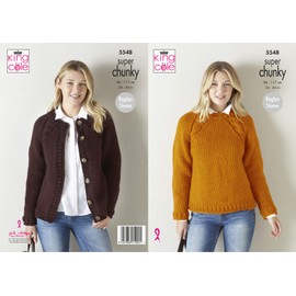 King Cole Ladies Super Chunky Knitting Pattern Womens Raglan Sweater & Cardigan (5548)