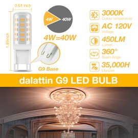 dalattin G9 LED Light Bulbs, 3000K Warm White G9 Base Bulbs 4W, 40 Watt T4 G9 Halogen Equivalent, 120V No-Flicker, 450LM, 360° Beam Angle, Non-dimmable Home Chandelier Light Bulbs, 5 Pack