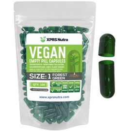 XPRS Nutra Size 1 Empty Capsules - 100 Count Empty Vegan Capsules - Vegetarian Pills - DIY Vegetable Capsule Filling- Veggie Pill Caps for Do-It-Yourself Supplements (Forest Green)