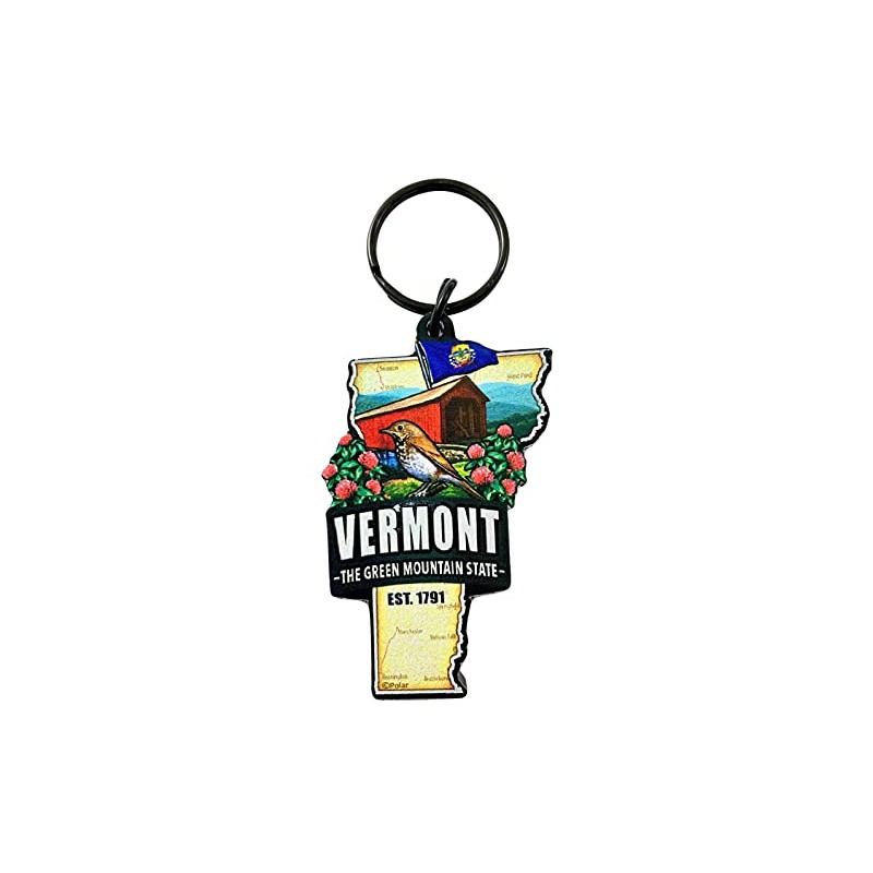 Westmon Works Vermont Keychain Souvenir with State Map and Flag