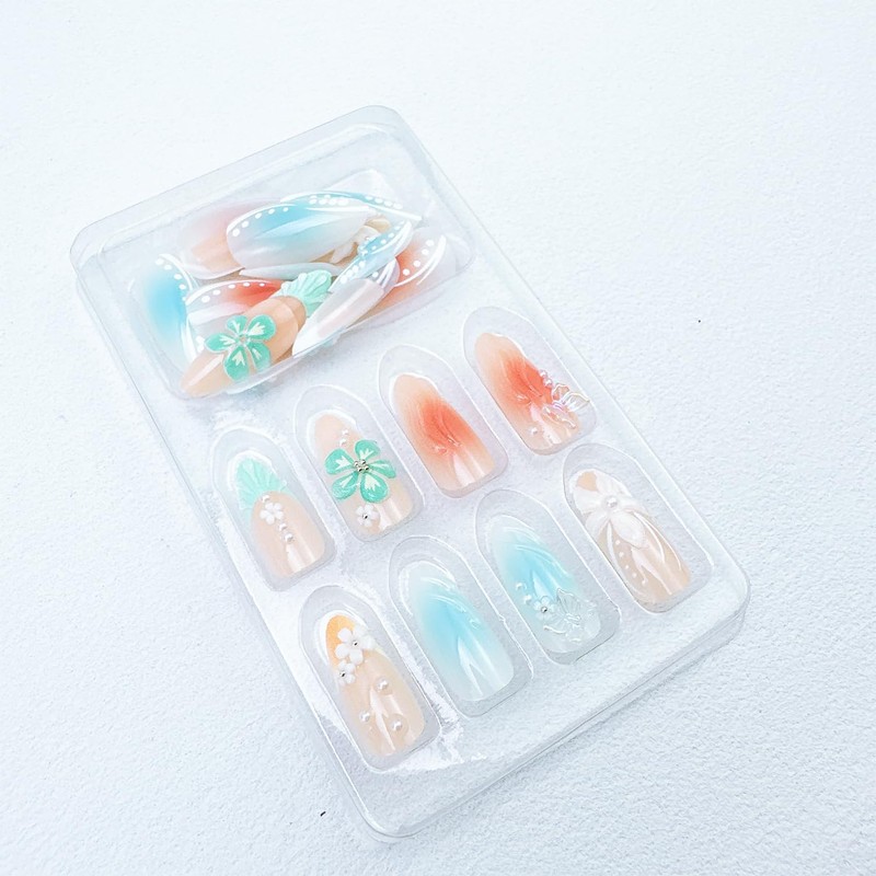 24pcs Summer Press on Nails Medium Almond Fake Nails with