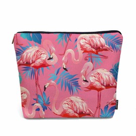 Kalygon Flamingo Makeup Bag For Women, Adorable Cosmetic Bag Makeup Bags, Tropical Leaves Palms Flamingo Pink Zipper Bag Travel Bags Toiletry Organizers Pouch Bags Washing Bags For Gym Bathroom