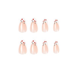 Gentle Claws Press On Nails - Cherry | Frech Style | Gloss Finish Nude Nails with Cherry Design on Top of White French Tip | Medium Almond Nails for Women and Girls, 24 Pcs Reusable Fake Nails