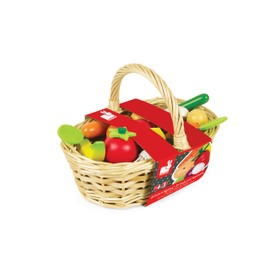Janod 25 Piece Wooden Play Food Fruit and Vegetable Basket - Ages 3+ - J05620