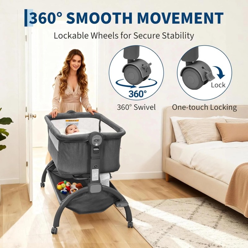 Baby Bedside Sleeper Bassinet Bed W/ Storage Adjustable Height