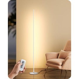EDISHINE LED Corner Floor Lamp with Remote, 57.5" Minimalist Dimmable Mood Lighting, Standing Tall Pole Lamp for Living Room, Bedroom, Home Office, 3000K Warm White Light (White)