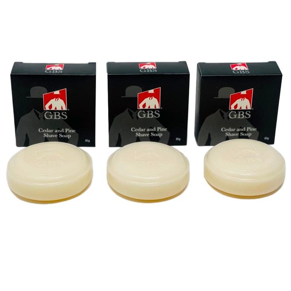 G.B.S Men's Cedar and Pine Shaving Soap with Shea Butter and Glycerin, Pack of 3 (3oz Each)
