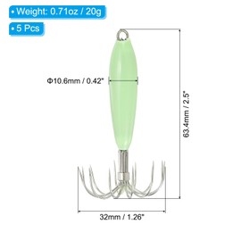 PATIKIL 20g Luminous Squid Jig Hooks, 5 Pcs Cuttlefish Sleeve Saltwater Fishing Lures Bait Jig Glow in Dark with 12 Stainless Steel Needles, Green