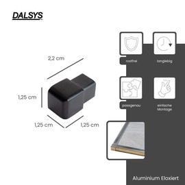 Dalsys 5x End Piece for Tile Rail 12.5 mm Square Profile Aluminium Anodised Black Tile Profile