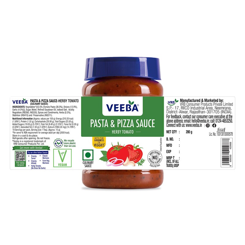 Veeba Pasta And Pizza Sauce 310Gm