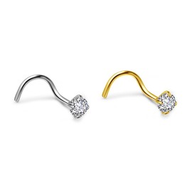 JSDDE Set of 2 20ga Spiral Nose Studs Gold Silver Stainless Steel Nose Piercing Stud CZ Nose Ring Nostril Piercing Nose Jewellery, Stainless Steel Cubic Zirconia