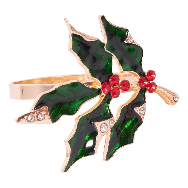 YöL Set Of 6 Deluxe Holly Gem Napkin Rings Christmas