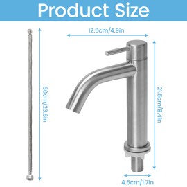 Minhua Washbasin Tap Stainless Steel Cold Water Tap Guest Toilet with Hose, Cold Water Tap, Bathroom Cold Water, Cold Water Fittings for Bathroom, Kitchen, Outdoor (Curved Water Outlet)