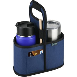 Beautyflier Drink Carrier with Handle for Delivery Reusable Insulated Coffee Cup Carrier Portable Cup Holder with Handle Organizer Tote Bag for Hot & Cold Drinks (2 Cup, Blue)