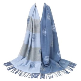 World of Shawls WINTER WARMER Reversible Thick Long DANDELION Print Fashion Scarf Blanket Wrap (Blue/Silver)
