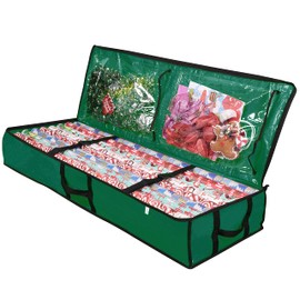 ProPik Wrapping Paper Storage Containers | Gift Wrap Organizer Under Bed 41”x14”x6” Fits 18-24 Rolls Fit Up to 40” Long Roll Wrap Storage Box Holder with Pockets for Ribbon Bows Etc (Green)