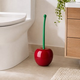 Cherry Toilet Brush Set for Bathroom - Long Handle Soft Bristle Toilet Bowl Cleaner with Matching Holder and Fruit Decor