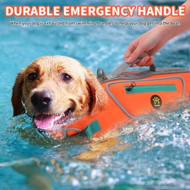 Sheripet High Buoyancy Life Jacket for Dogs, Dog Life Vest for Swimming Adjustable Reflective Dog Floating Vest, Good Visibility Pet Life Preserver with Rescue Handle for Medium Dogs, Orange, M