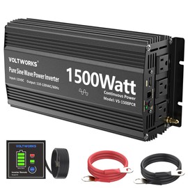 Power Inverter 1500Watt Pure Sine Wave Inverter 12V to 110V 120V AC with UL Fuses Compatible with Lithium Battery for Home RV Truck Off-Grid Solar with 15FT Battery Level Monitor Remote by VOLTWORKS