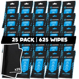 Fortress Car Interior Wipes with Microfiber Cloth (25 ct, Pack of 25) for Car Interior Cleaning, Dashboard, Seats, Detailing, and Steering Wheel [Travel Size] Skin-Safe Car Interior Cleaner Supplies