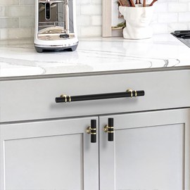 9BUILD EU0044 Pack of 10 Cabinet Handles Black Gold Hole Spacing 160 mm Handles for Kitchen Cabinets Knurled Furniture Handles Kitchen Cabinet Door Handles