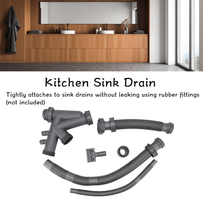 Sink Drain Assembly Kit for Double Bowl Basin, 2-in-1 Quick