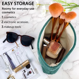 Makeup Bag for Women Large Green Corduroy Cosmetic Bag Travel Toiletry Pouch for Purse Zipper Portable Toiletry Bags Organizer Cute Y2K Aesthetic Trendy Adults Makeup Brushes Storage Bags