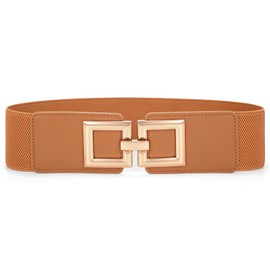 JasGood Women's Wide Elastic Waist Belt Vintage Waist Belt Stretchy Dresses Belt with Golden Buckle, brown