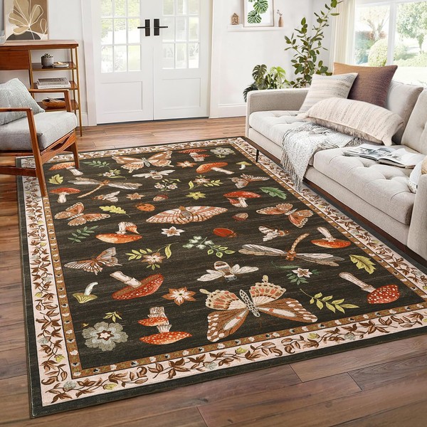 ROYHOME 4x6 Rug Non-Slip Washable Carpet - Mushroom Soft Low-Pile