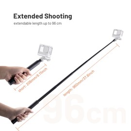 PGYTECH Extendable Selfie Stick (96cm/37.8inch) Aluminum Long Pole Invisible for Insta360 X4/X3, Extension Monopod for GoPro 13/12/11/10 DJI OSMO Pocket 3/2 Action 4/3, AKASO Action Camera Accessories
