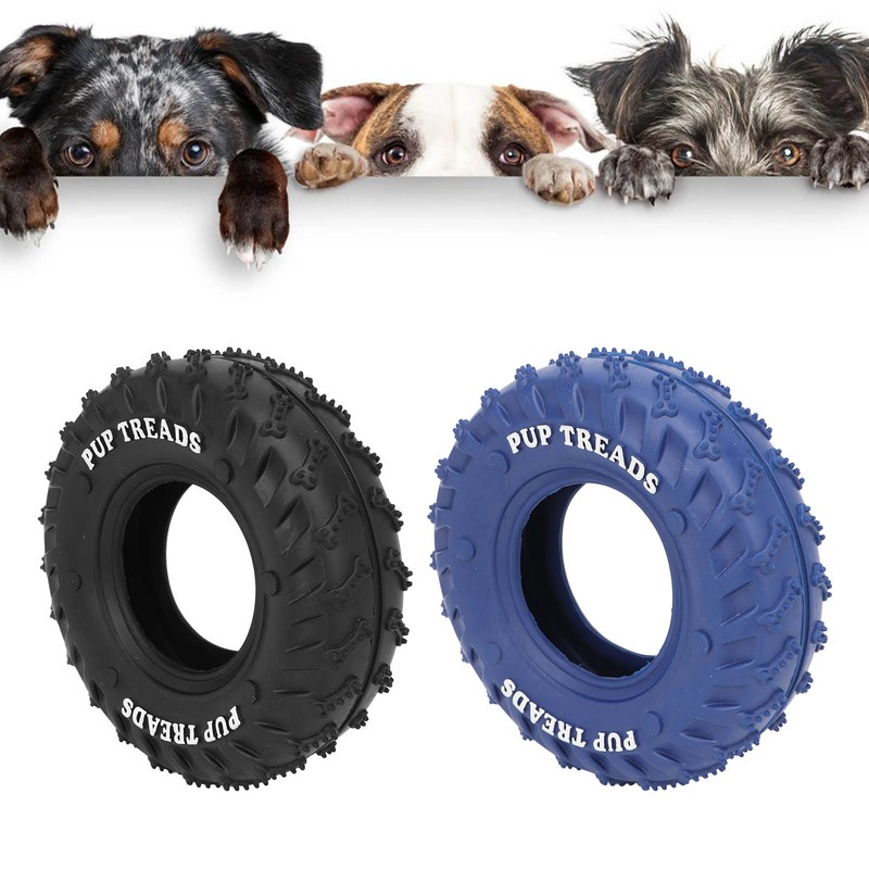 2Pcs Blue Black Rubber Tire Dog Chew Toy Safe Tire