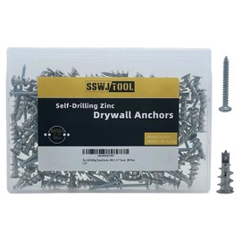 SSWJTOOL 200Pcs Zinc Self-Drilling Drywall Anchors with Screws Kit, 100 Heavy Duty Metal Wall Anchors and 100#8 x 1-1/4'' Screws