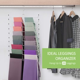 OMHOMETY Legging Organizer for Closet, Widened Yoga Pants Hanger 20 Storage Capacity, Metal Space Saving Hanging Closet Organizers and Storage, Silver 1 Pack