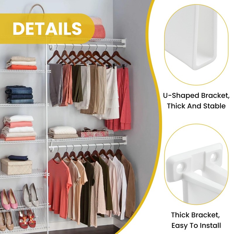 UBANU Hanging Closet Rod Support Kit, Include 4Pcs 3/4 J-Shaped