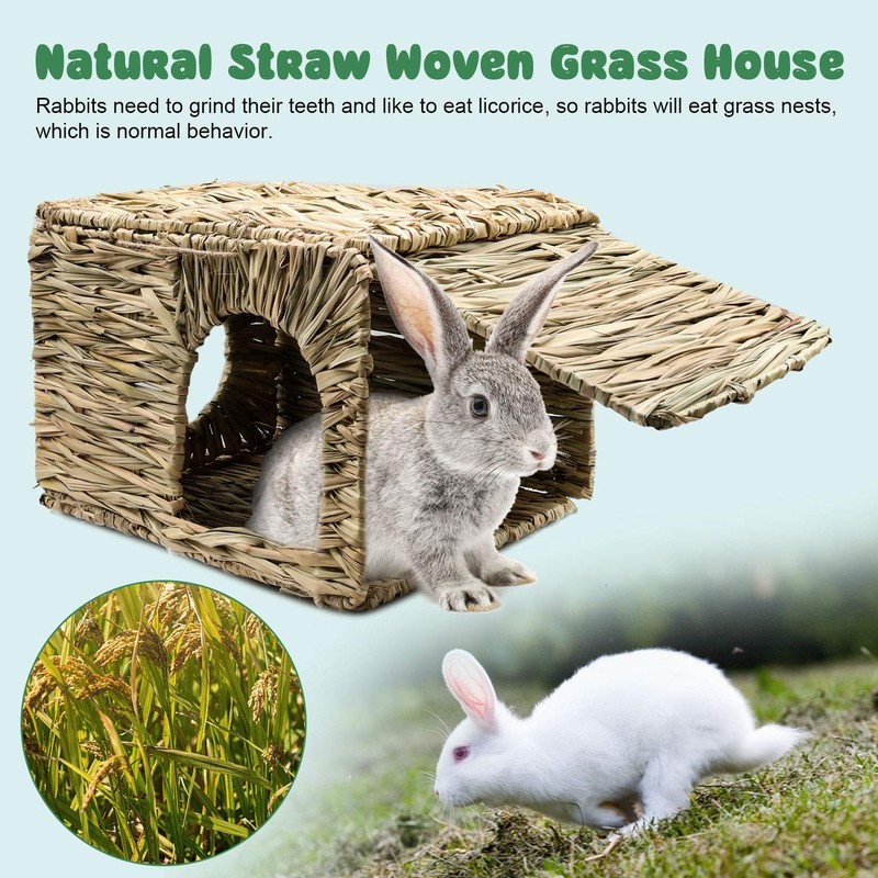 BWOGUE Extra Large Grass House for Rabbits,Hand Crafted Natural Grass