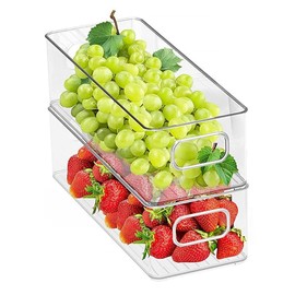 WANGZAIZAI Plastic Fridge Storage Box, Food Safe Storage Box for Kitchen and Pantry, Set of 2, Transparent (25.5 x 10 x 7.5 cm)
