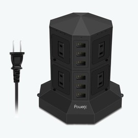 Power Strip Tower Power Strip Outlet Cord USB Switch Dual Layer Black - Powrejc