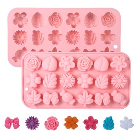 2 Pcs Flower Molds Silicone Candy Silicone Daisy Chocolate Bow Tie Leaf Jello Ice Tulip Flower Cookie Molds for Desserts Making