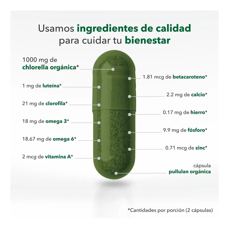 Chlorella Orgánicas (180 Caps-500 Mg) Vizana Nutrition Sin Sabor