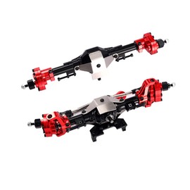 RZXYL Aluminum Front & Rear Portal Axles for Axial SCX10 II 90046 90047 1/0 RC Crawler Car Complete Axle Set Upgrades (Black with Red)