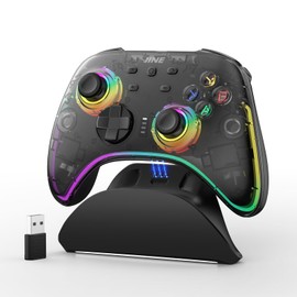 IINE Wireless Controller with Charging Dock, Pro PC Controller for PC/NS/TV/Android/IOS, Gamepad with Hall Effect Joysticks & Triggers/ 1000Hz Polling Rate/1000mAh Battery/Macro/Turbo/RGB Light/Headphone Port