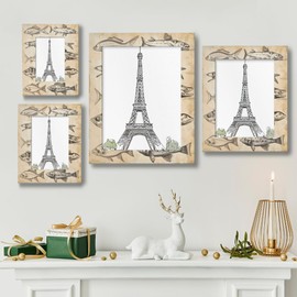 Mintoprints Vintage Fish 4x6 Picture Frame, Fishes Drawing Wood Photo Frame for Table Top Display Horizontal Display or Wall Mounting Vertical Picture Frame