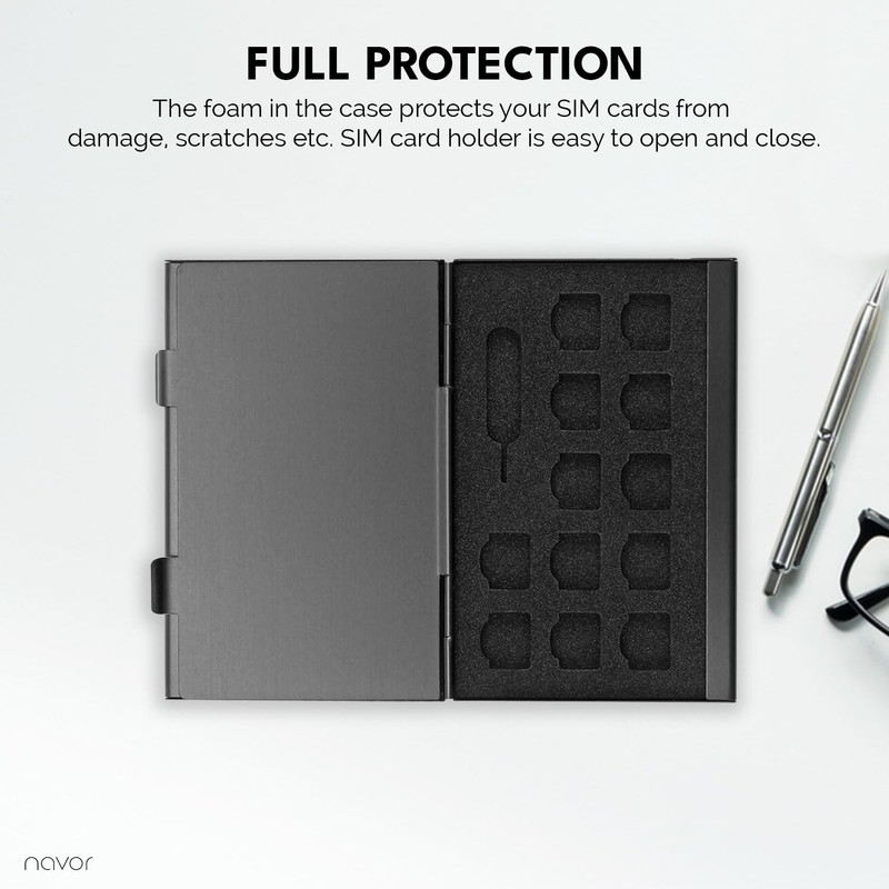 navor 21-in-1 Portable Aluminum SIM Card Holder, 4 x SIM