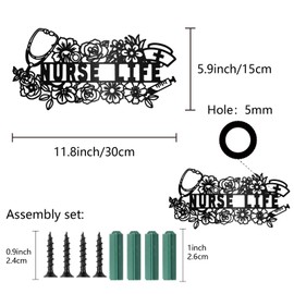 CREATCABIN Nurse Metal Art Iron Flowers Wall Decoration Black Hat Flower Motif Nurse Life Hollow Sculpture Hanging Wall Art Ornament for Room Hospital Office 30 x 15 cm