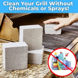 Non-Toxic, Chemical-Free Grey Grill Brick 8 Pack. Best Reusable BBQ Cleaning Block for Flattops, Grills and Smokers. Non Scratch Pumice Stone is the Perfect Tool for Scouring Griddles and Barbecues