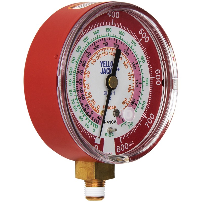 Yellow Jacket 49137 3-1/8" Red Pressure, 0-800 psi, R-22/404A/410A Gauge
