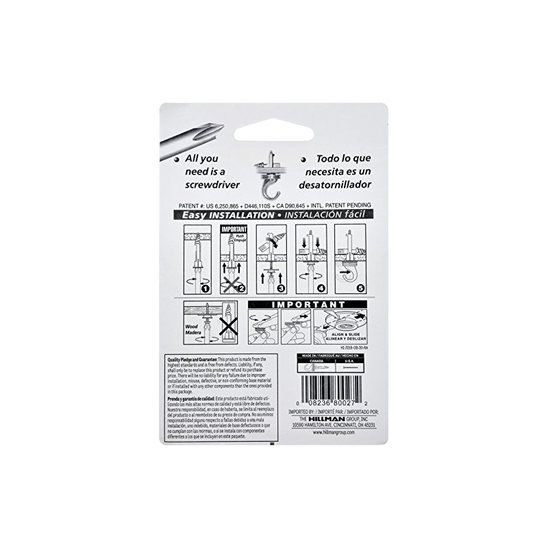 The Hillman Group 122415 White Driller Hook Ceiling Hanger, 1-Pack