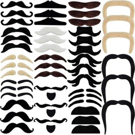 GDLPZM Fake Moustache 48 Pcs Fake Beard Stick on Moustache Self Adhesive Realistic Moustaches Kit for Birthday Party Novelty Fancy Mexican Performance Costume Decorations Masquerade Photo Props