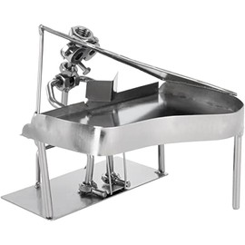 BRUBAKER Screw Figure Pianist with Grand Piano - Handcrafted Iron Figure Metal Man Piano Player - Metal Figure Piano Decoration Gift for Musician