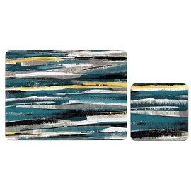 Set of 4 (8pc) Abstract Placemat & Coaster Set, Cork Backed Placemats, & Kitchen Protector Mats for Decoration, Heat-Resistant Coating & Cork Board Base Cork Placemats